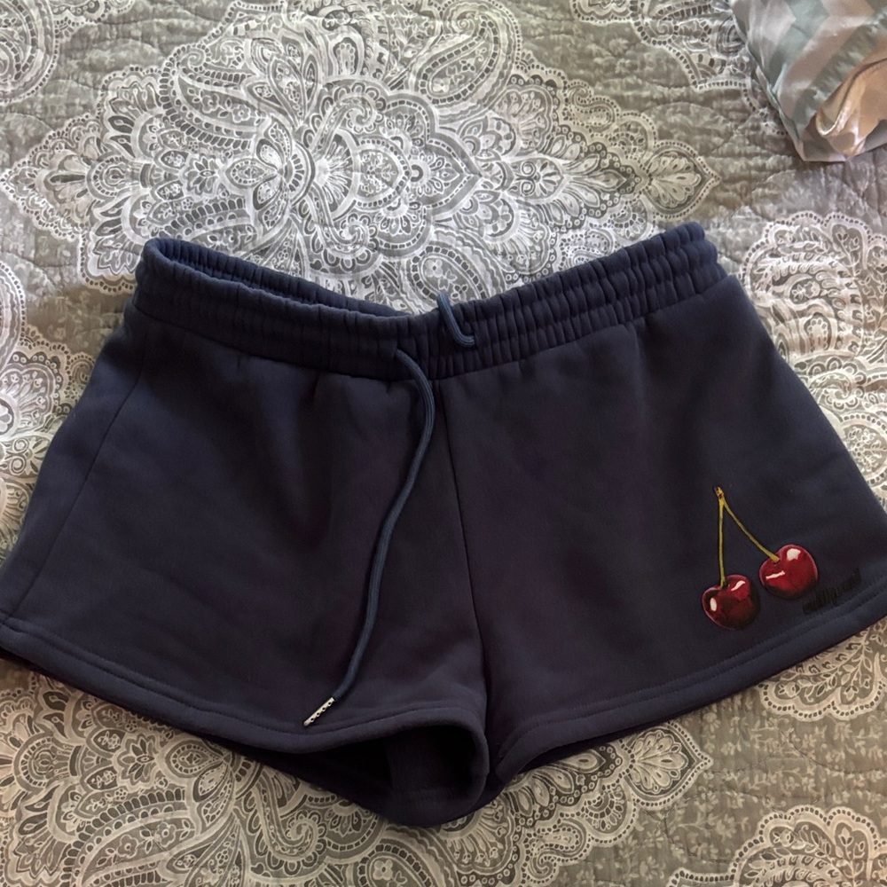Edikted Navy Athletic Shorts with Cherry Detail